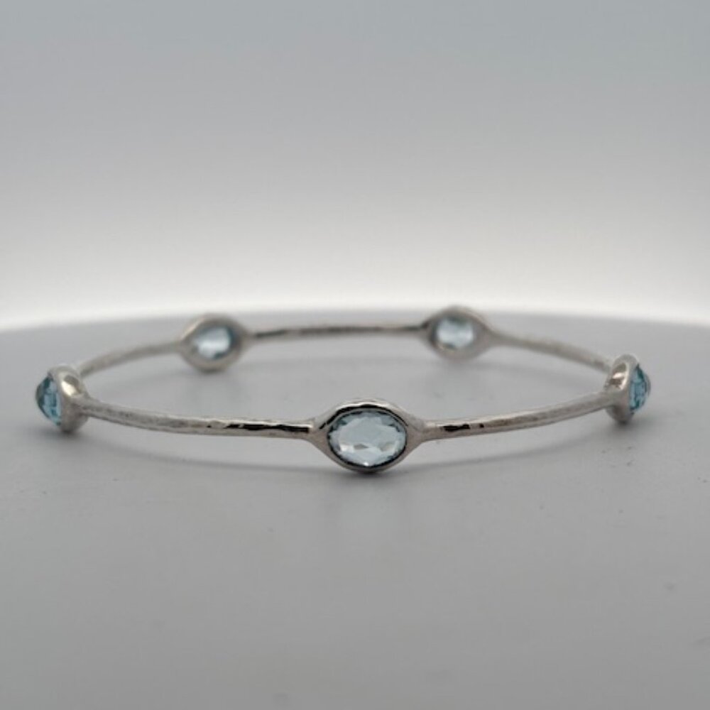 Ippolita Rock Candy Aquamarine Silver Hammered Bangle Excellent Condition